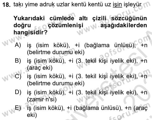 Uygur Türkçesi Dersi 2023 - 2024 Yılı (Vize) Ara Sınav Soruları 18. Soru