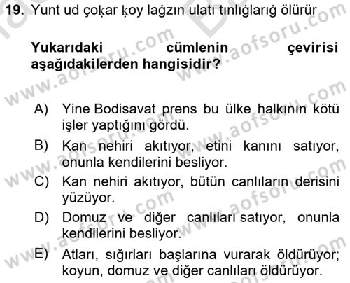 Uygur Türkçesi Dersi 2023 - 2024 Yılı (Vize) Ara Sınav Soruları 19. Soru
