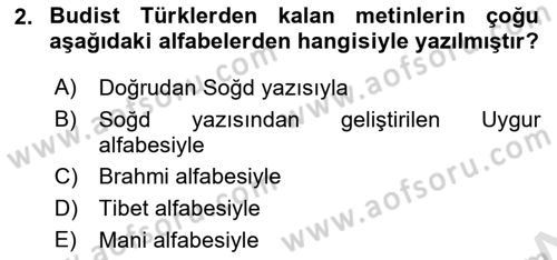 Uygur Türkçesi Dersi 2023 - 2024 Yılı (Vize) Ara Sınav Soruları 2. Soru