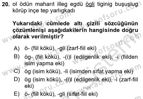 Uygur Türkçesi Dersi 2023 - 2024 Yılı (Vize) Ara Sınav Soruları 20. Soru