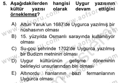 Uygur Türkçesi Dersi 2023 - 2024 Yılı (Vize) Ara Sınav Soruları 5. Soru