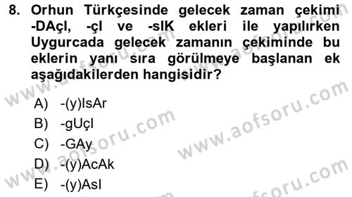 Uygur Türkçesi Dersi 2023 - 2024 Yılı (Vize) Ara Sınav Soruları 8. Soru