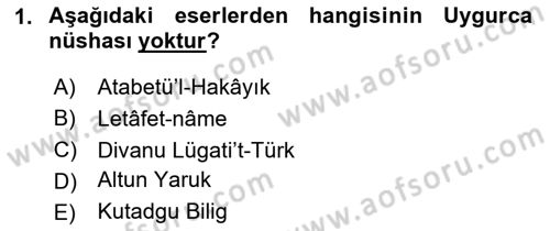 Uygur Türkçesi Dersi 2023 - 2024 Yılı (Final) Dönem Sonu Sınav Soruları 1. Soru