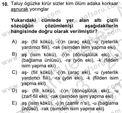 Uygur Türkçesi Dersi 2023 - 2024 Yılı (Final) Dönem Sonu Sınav Soruları 10. Soru
