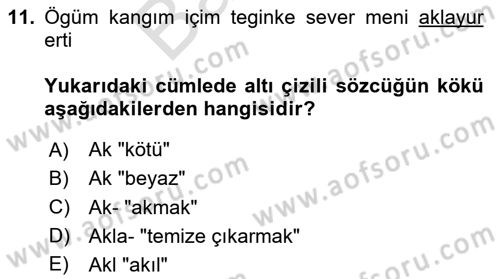 Uygur Türkçesi Dersi 2023 - 2024 Yılı (Final) Dönem Sonu Sınav Soruları 11. Soru