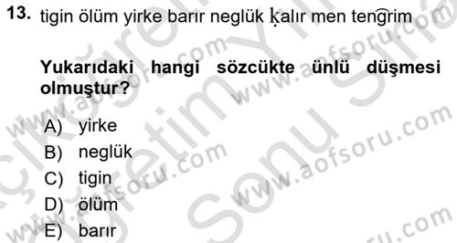 Uygur Türkçesi Dersi 2023 - 2024 Yılı (Final) Dönem Sonu Sınav Soruları 13. Soru