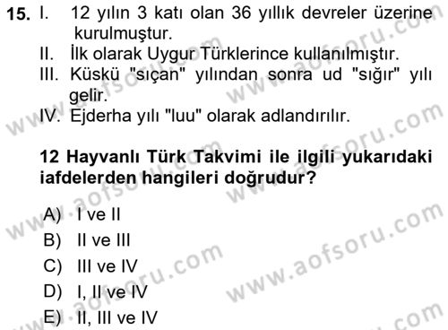Uygur Türkçesi Dersi 2023 - 2024 Yılı (Final) Dönem Sonu Sınav Soruları 15. Soru