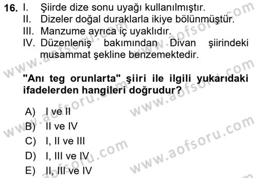 Uygur Türkçesi Dersi 2023 - 2024 Yılı (Final) Dönem Sonu Sınav Soruları 16. Soru