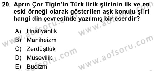 Uygur Türkçesi Dersi 2023 - 2024 Yılı (Final) Dönem Sonu Sınav Soruları 20. Soru