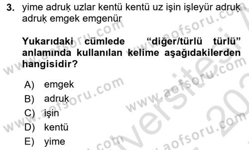 Uygur Türkçesi Dersi 2023 - 2024 Yılı (Final) Dönem Sonu Sınav Soruları 3. Soru