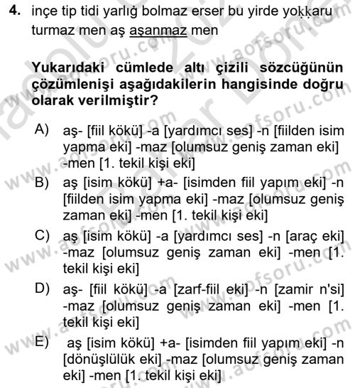 Uygur Türkçesi Dersi 2023 - 2024 Yılı (Final) Dönem Sonu Sınav Soruları 4. Soru
