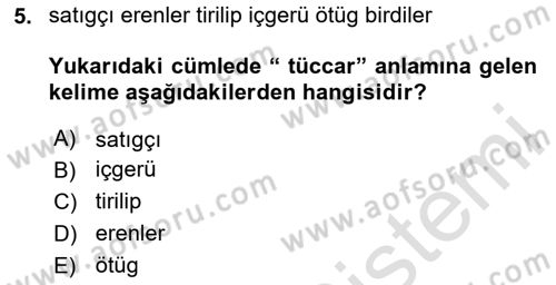 Uygur Türkçesi Dersi 2023 - 2024 Yılı (Final) Dönem Sonu Sınav Soruları 5. Soru