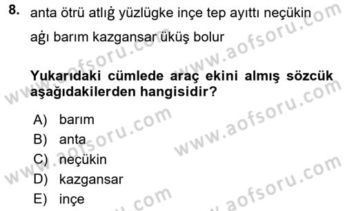 Uygur Türkçesi Dersi 2023 - 2024 Yılı (Final) Dönem Sonu Sınav Soruları 8. Soru