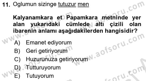 Uygur Türkçesi Dersi 2023 - 2024 Yılı Yaz Okulu Sınav Soruları 11. Soru