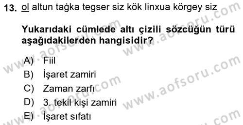 Uygur Türkçesi Dersi 2023 - 2024 Yılı Yaz Okulu Sınav Soruları 13. Soru