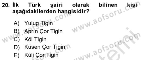 Uygur Türkçesi Dersi 2023 - 2024 Yılı Yaz Okulu Sınav Soruları 20. Soru