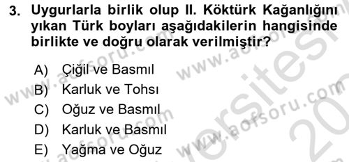 Uygur Türkçesi Dersi 2023 - 2024 Yılı Yaz Okulu Sınav Soruları 3. Soru