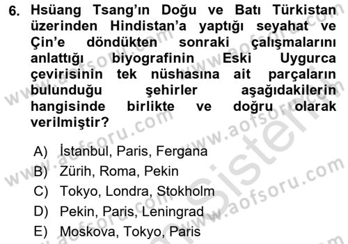 Uygur Türkçesi Dersi 2023 - 2024 Yılı Yaz Okulu Sınav Soruları 6. Soru