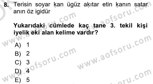 Uygur Türkçesi Dersi 2023 - 2024 Yılı Yaz Okulu Sınav Soruları 8. Soru