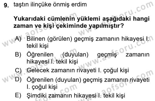 Uygur Türkçesi Dersi 2023 - 2024 Yılı Yaz Okulu Sınav Soruları 9. Soru
