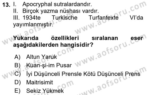 Uygur Türkçesi Dersi 2024 - 2025 Yılı (Vize) Ara Sınav Soruları 13. Soru