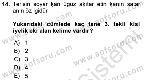 Uygur Türkçesi Dersi 2024 - 2025 Yılı (Vize) Ara Sınav Soruları 14. Soru