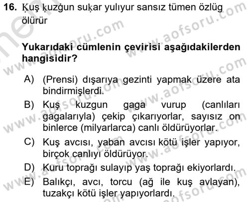 Uygur Türkçesi Dersi 2024 - 2025 Yılı (Vize) Ara Sınav Soruları 16. Soru