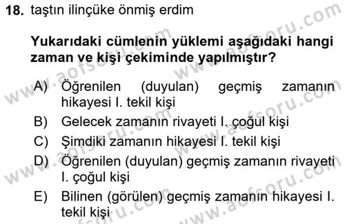 Uygur Türkçesi Dersi 2024 - 2025 Yılı (Vize) Ara Sınav Soruları 18. Soru