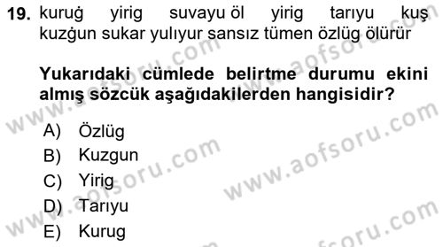 Uygur Türkçesi Dersi 2024 - 2025 Yılı (Vize) Ara Sınav Soruları 19. Soru