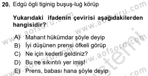 Uygur Türkçesi Dersi 2024 - 2025 Yılı (Vize) Ara Sınav Soruları 20. Soru