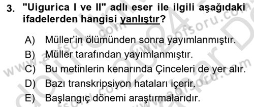Uygur Türkçesi Dersi 2024 - 2025 Yılı (Vize) Ara Sınav Soruları 3. Soru