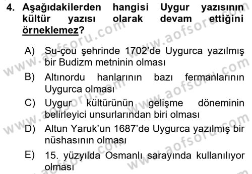 Uygur Türkçesi Dersi 2024 - 2025 Yılı (Vize) Ara Sınav Soruları 4. Soru