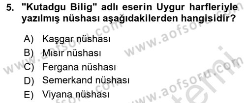 Uygur Türkçesi Dersi 2024 - 2025 Yılı (Vize) Ara Sınav Soruları 5. Soru