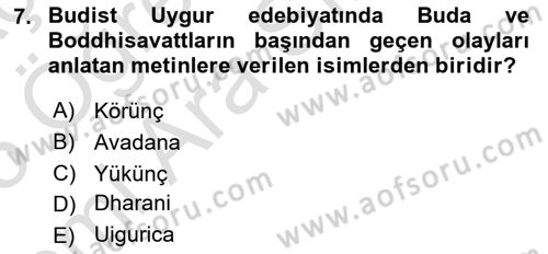 Uygur Türkçesi Dersi 2024 - 2025 Yılı (Vize) Ara Sınav Soruları 7. Soru