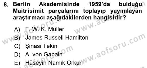 Uygur Türkçesi Dersi 2024 - 2025 Yılı (Vize) Ara Sınav Soruları 8. Soru