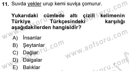 Uygur Türkçesi Dersi 2024 - 2025 Yılı (Final) Dönem Sonu Sınav Soruları 11. Soru