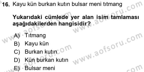 Uygur Türkçesi Dersi 2024 - 2025 Yılı (Final) Dönem Sonu Sınav Soruları 16. Soru
