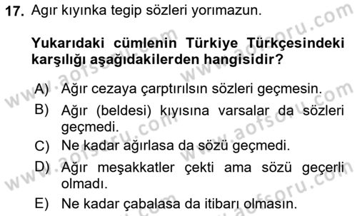 Uygur Türkçesi Dersi 2024 - 2025 Yılı (Final) Dönem Sonu Sınav Soruları 17. Soru