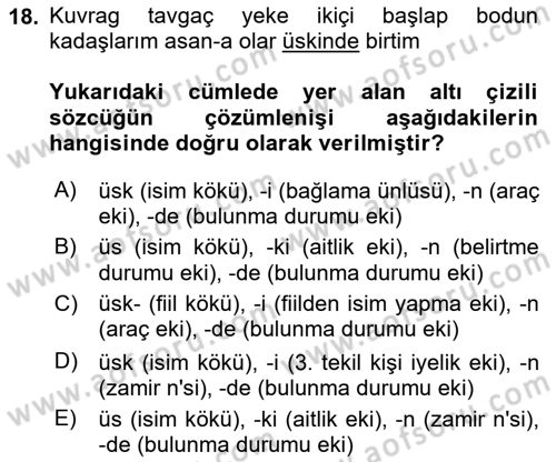 Uygur Türkçesi Dersi 2024 - 2025 Yılı (Final) Dönem Sonu Sınav Soruları 18. Soru