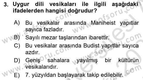 Uygur Türkçesi Dersi 2024 - 2025 Yılı (Final) Dönem Sonu Sınav Soruları 3. Soru
