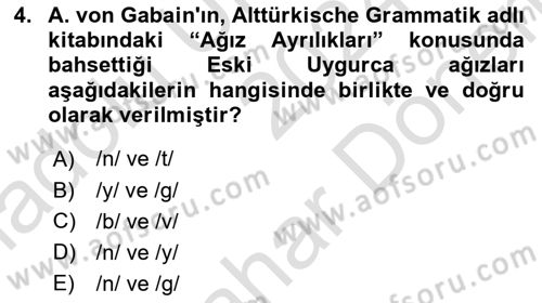 Uygur Türkçesi Dersi 2024 - 2025 Yılı (Final) Dönem Sonu Sınav Soruları 4. Soru