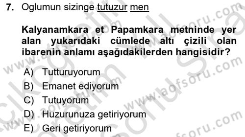 Uygur Türkçesi Dersi 2024 - 2025 Yılı (Final) Dönem Sonu Sınav Soruları 7. Soru