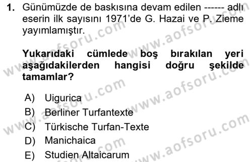 Uygur Türkçesi Dersi 2024 - 2025 Yılı Yaz Okulu Sınav Soruları 1. Soru