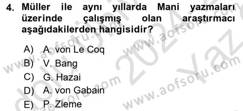 Uygur Türkçesi Dersi 2024 - 2025 Yılı Yaz Okulu Sınav Soruları 4. Soru