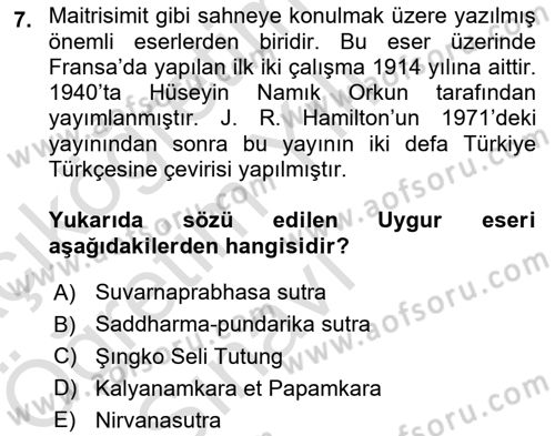 Uygur Türkçesi Dersi 2024 - 2025 Yılı Yaz Okulu Sınav Soruları 7. Soru