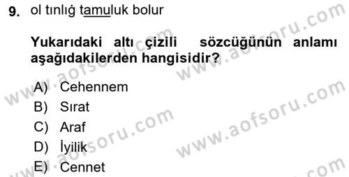Uygur Türkçesi Dersi 2024 - 2025 Yılı Yaz Okulu Sınav Soruları 9. Soru