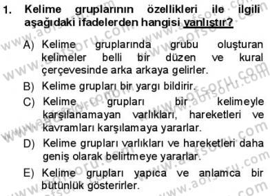 Türkçe Cümle Bilgisi 1 Dersi Ara Sınavı Deneme Sınav Soruları 1. Soru