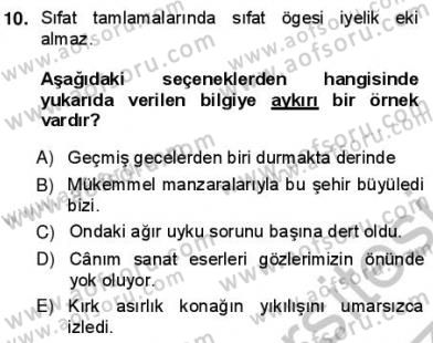 Türkçe Cümle Bilgisi 1 Dersi Ara Sınavı Deneme Sınav Soruları 10. Soru