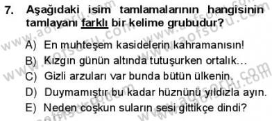 Türkçe Cümle Bilgisi 1 Dersi Ara Sınavı Deneme Sınav Soruları 7. Soru