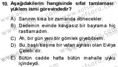Türkçe Cümle Bilgisi 1 Dersi Ara Sınavı Deneme Sınav Soruları 10. Soru